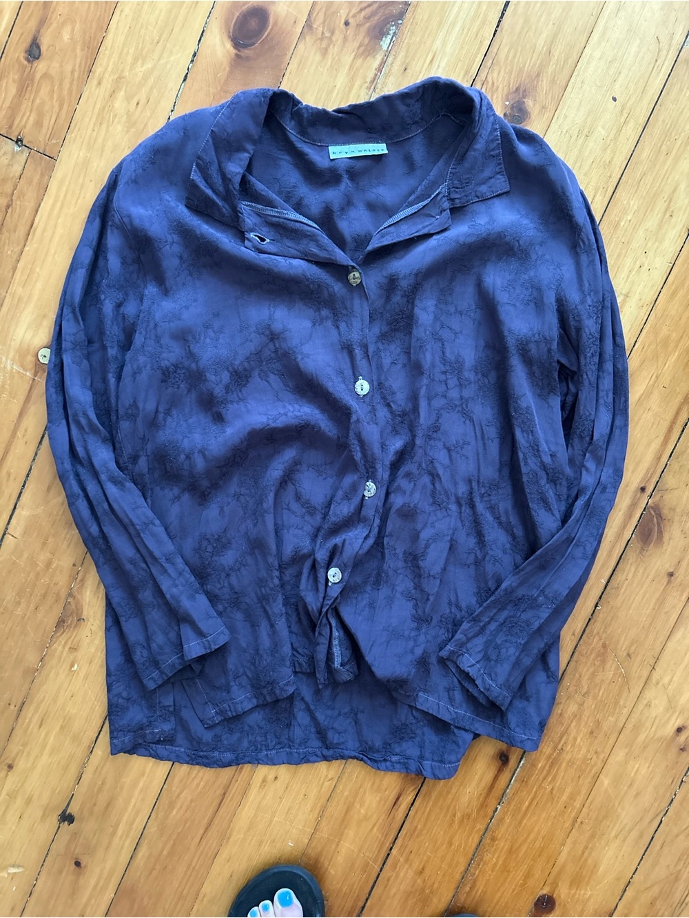 Bryn walker purple jacquard-style, button-down blouse small rayon long sleeve